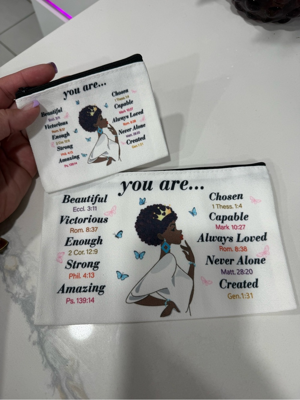 Cosmetic pouch set You Are... Inspirational quotes with Zipper New